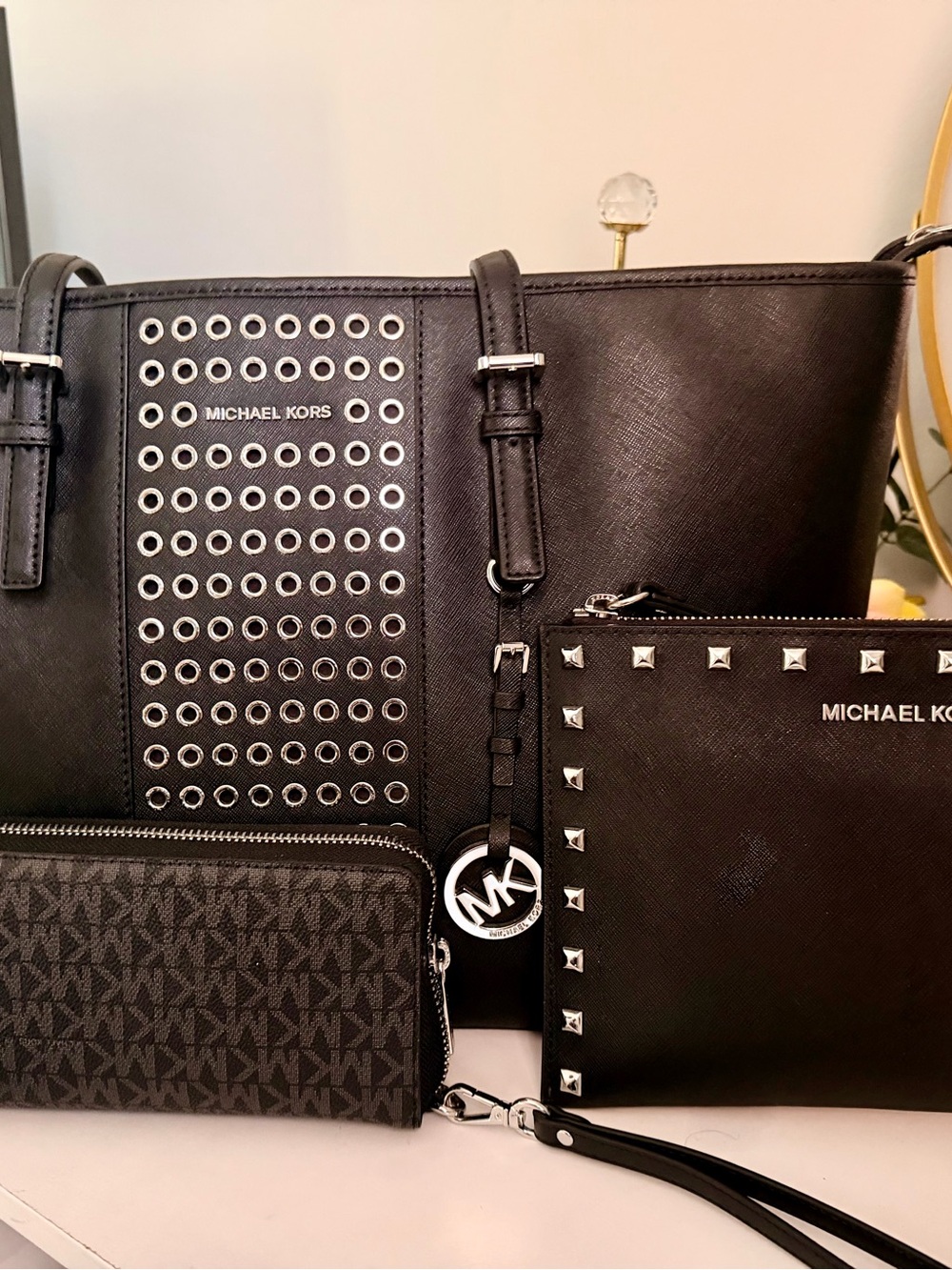 Michael Kors Plum Interior Satchel Set with Matching Wallet